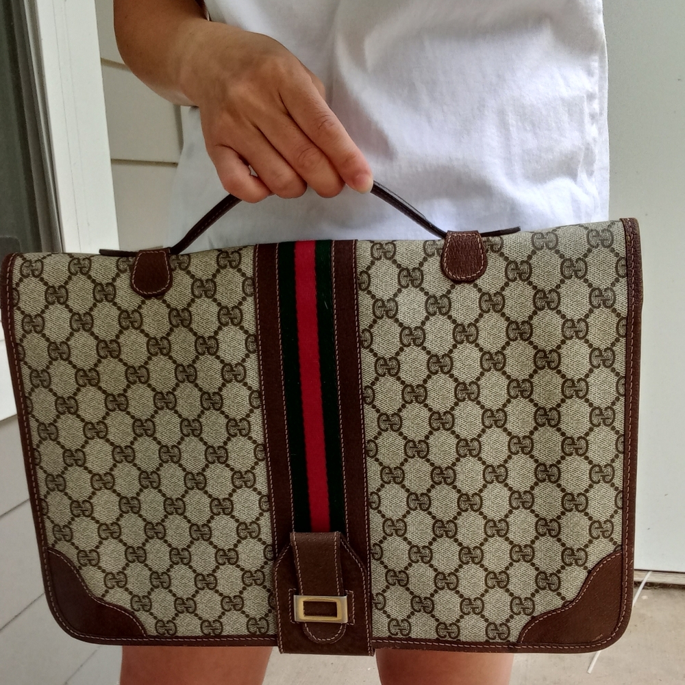 Authentic Vintage Gucci GG Monogram Supreme Sherry Web Ophidia Portfolio Laptop - Picture 1 of 11
